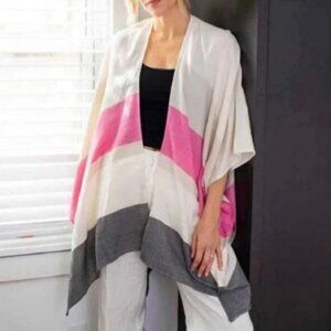 Mer Sea Thinny Stripe Traveler Wrap Anthropologie Scarf OS White Pink Gray